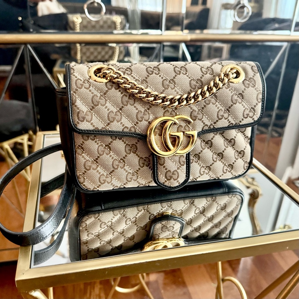 Gucci Tan and Gold GG Monogram Bag